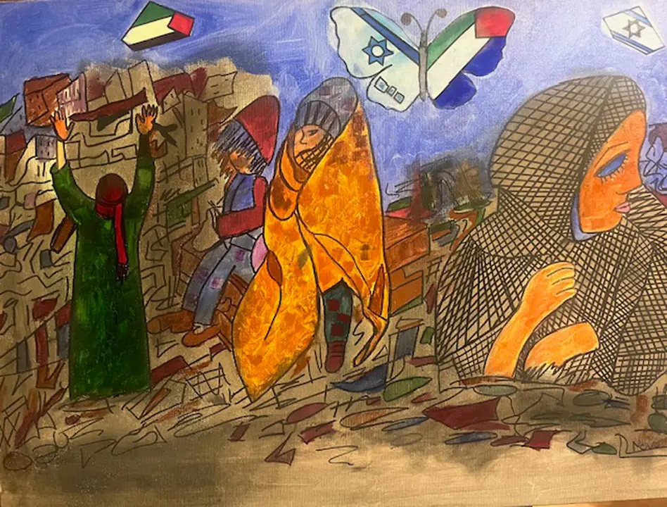 Novais  La miseria de la guerra,acilico sobre lienzo y collage,80x60cm Novai8s