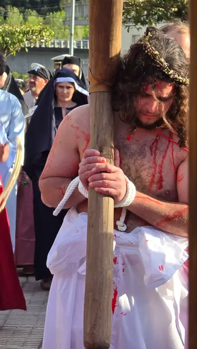 Alejandro Hernández en el papel de Jesucristo en el Vía Crucis viviente de Salvaterra de Miño.