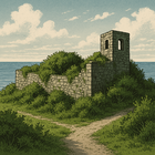 Recreación artística del Castelo de Corbeiroa, un bien de interés cultural situado entre Bergondo y Sada. ILUSTRACIÓN DL-G.