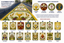 Los alfombristas de Ponteareas trasladar&aacute;n a Madrid una de las tradiciones m&aacute;s emblem&aacute;ticas de Galicia, con 16 grandes alfombras florales inspiradas en la Eucarist&iacute;a y la simbolog&iacute;a papal para el paso de la procesi&oacute;n del Corpus Christi durante la visita de Le&oacute;n XIV a Espa&ntilde;a. Departamento de Infograf&iacute;a DL-G.