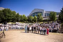 Participantes no Festival de Bandas Infant&iacute;s e Xuven&iacute;s de Galicia, celebrado na Cidade da Cultura, no Gai&aacute;s.
ROC&Iacute;O CIBES.