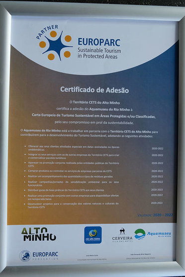 Diploma del recomocimiento al Aquamuseum de Vila Nova de Cerveira.
