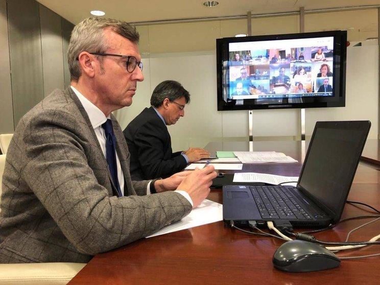 El vicepresidente de la Xunta, Alfonso Rueda, mantuvo una videoconferencia. ARCHIVO. 