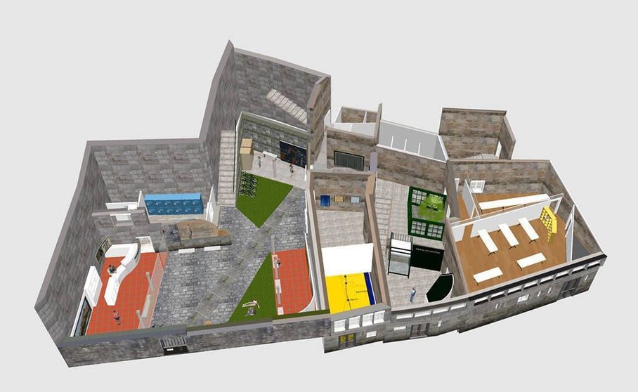 Recreación en 3D do Centro Cárcere Vello no seu primeiro andar-