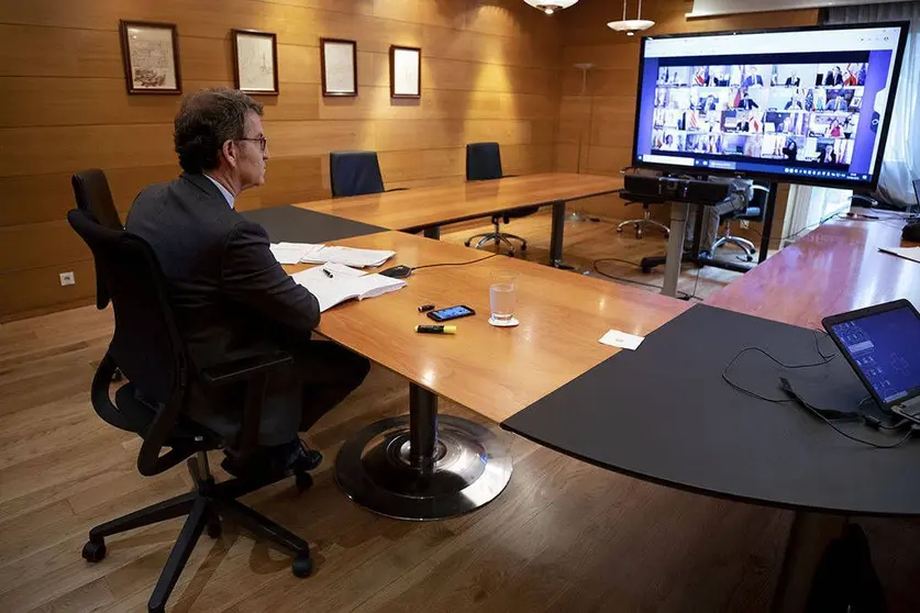El titular del Gobierno gallego mantuvo hoy a 14&ordf; videoconferencia con el Ejecutivo central y los otros presidentes auton&oacute;micos.