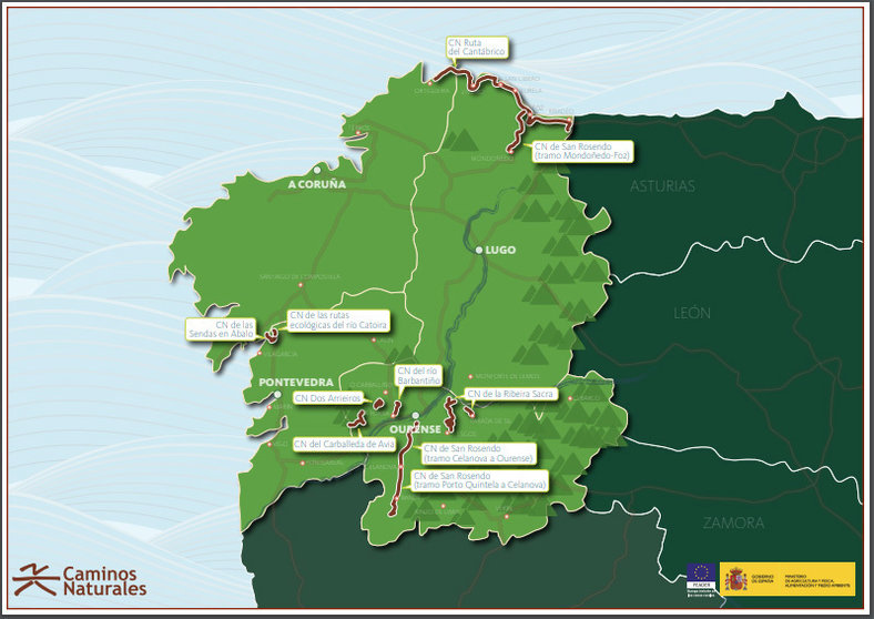 A diversidade das rutas galegas vai dente as más curtas, no río Catoira, ata as máis longas con sete etapas entre Ribadeo e Ortigueira.