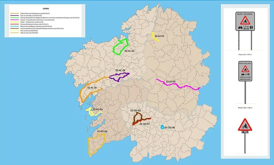 A iniciativa consistiu na colocaci&oacute;n de m&aacute;is de 300 sinais en 10 percorridos das v&iacute;as auton&oacute;micas das catro provincias coa fin de alertar da presenza dos ciclistas.