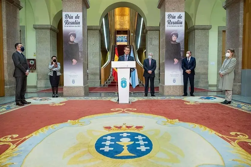 O titular do Goberno galego, Alberto N&uacute;&ntilde;ez Feij&oacute;o, participa na conmemoraci&oacute;n do D&iacute;a de Rosal&iacute;a de Castro. Pazo do H&oacute;rreo.