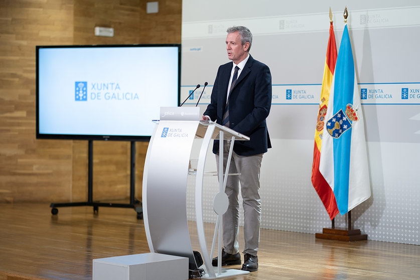 O presidente da Xunta, Alfonso Rueda, durante a rolda de prensa posterior á reunión semanal do Consello da Xunta.