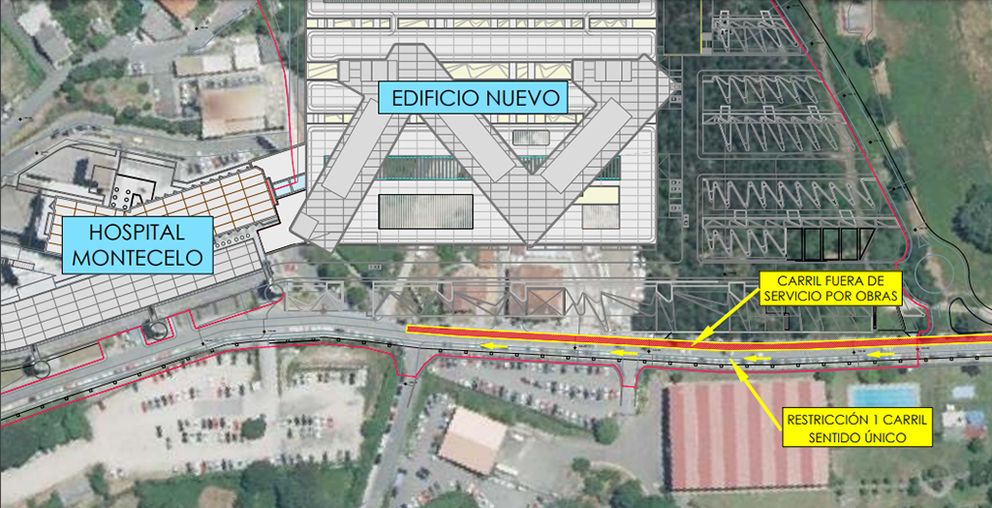 Esta actuación obligará a restringir el tráfico a un solo carril de circulación en la avenida Montecelo en dirección hacia el actual complejo.