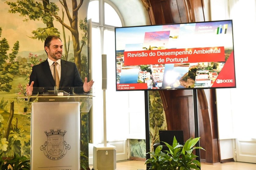 Ministro do Ambiente e da Ação Climática, Duarte Cordeiro, na apresentação da quarta Avaliação de Desempenho Ambiental de Portugal, Sintra.