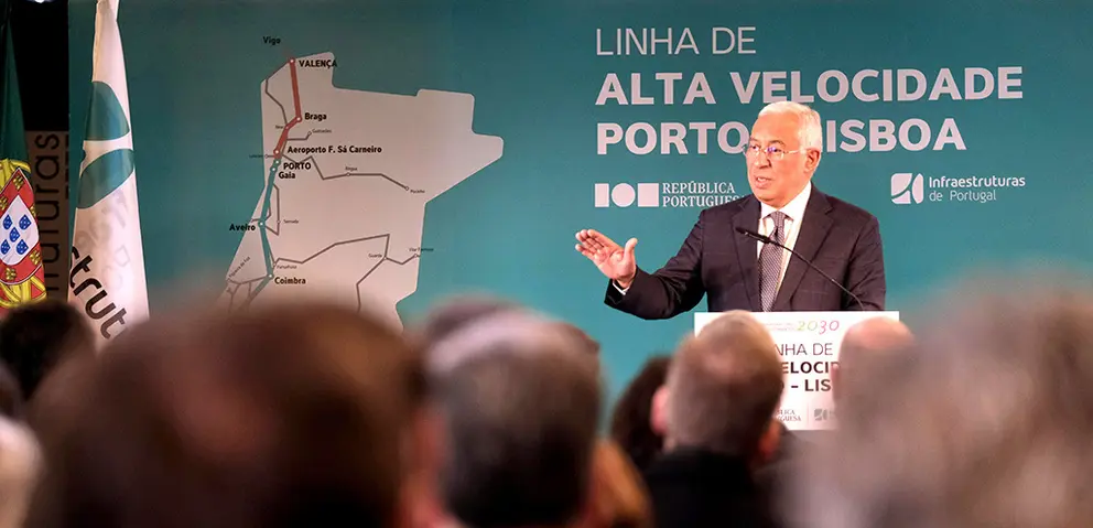 António Costa no lançamento do concurso internacional para o primeiro troço da linha de Alta Velocidade. ARQUIVO.