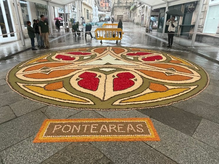 Promocionan en la fiesta de los Maios de Ourense, la fiesta del Corpus de Ponteareas realizando una alfombra con elementos típicos de los maios.