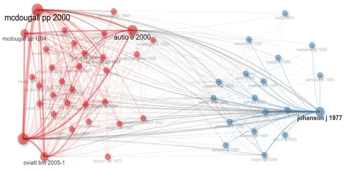 Se construy&oacute; la red de citas utilizando la funci&oacute;n de estructura intelectual de la herramienta Bibliometrix. Se identificaron las dos sub&aacute;reas con m&aacute;s resultados de investigaci&oacute;n.