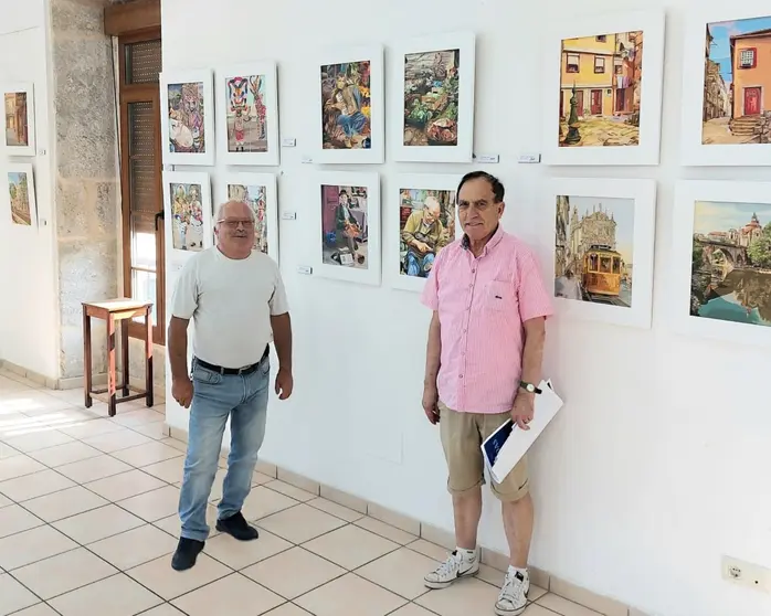 Caino y Carlos Padín, dos estilos y dos visiones que se encuentran. Los artistas, juntos en la exposición "Dos miradas al Arte", celebran la pintura en el Liceo Marítimo de Baiona.