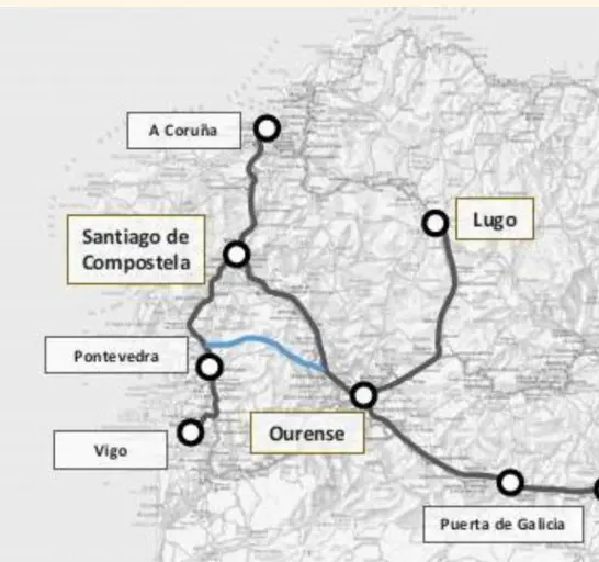 En azul, la variante de Cerdedo.