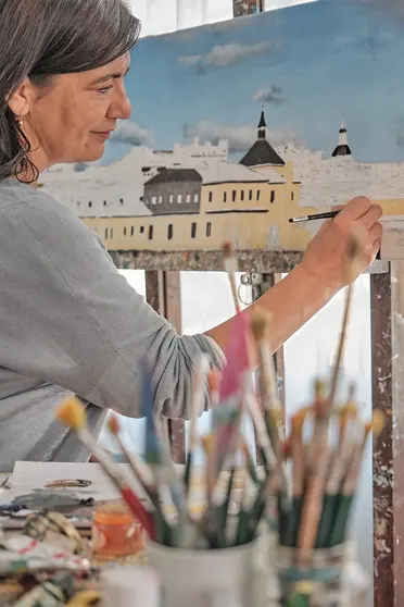 Fernanda Fernández en su estudio en Costa Miño, 27 de julio 2020. ARCHIVO.