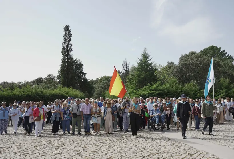 Un mar de fe: peregrinos de Tui-Vigo, con su obispo a la cabeza, llevan en alto sus banderas y la esperanza de su fe.
