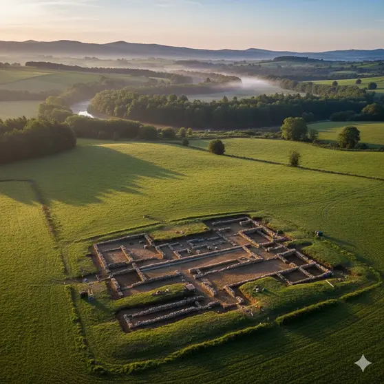 Vista aérea de la antigua Villa romana de Brandomil, en Zas, donde la Xunta de Galicia realizará nuevas intervenciones arqueológicas.