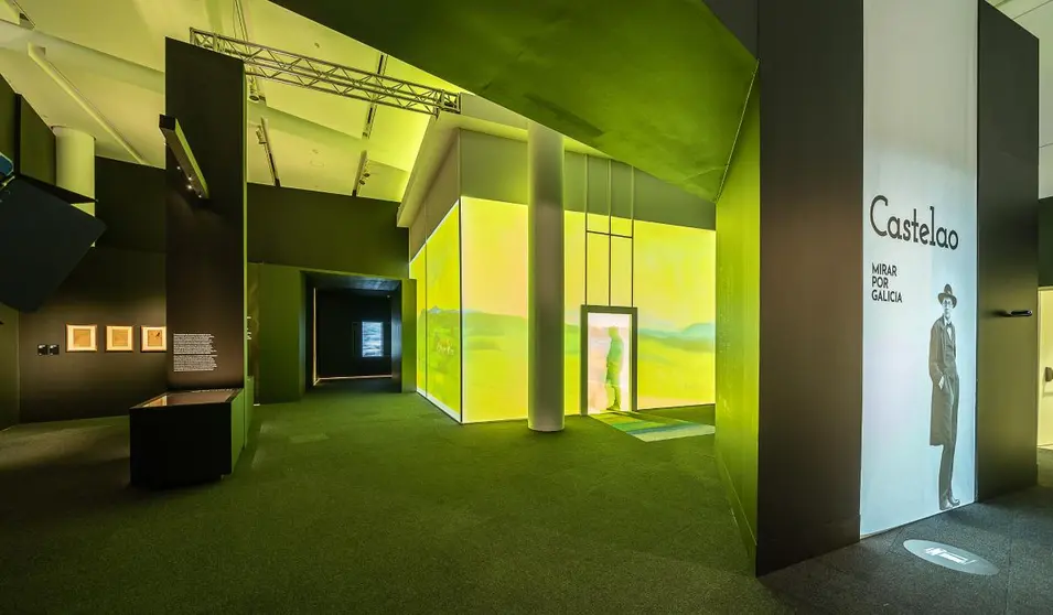 Vista del recorrido inmersivo de la exposici&oacute;n digital &ldquo;Castelao. Mirar por Galicia&rdquo; en el Museo Centro Gai&aacute;s, que combina tecnolog&iacute;a y divulgaci&oacute;n para acercar al p&uacute;blico la vida y obra del intelectual de Rianxo.