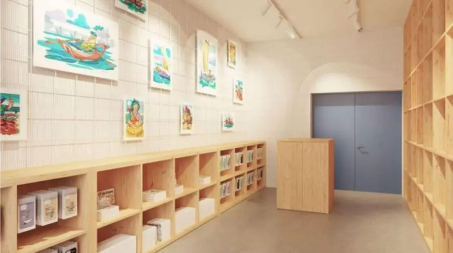 Recreaci&oacute;n do interior de O Bicheiro, co espazo expositivo e zona de venda onde se amosar&aacute;n as obras de Luis Davila.