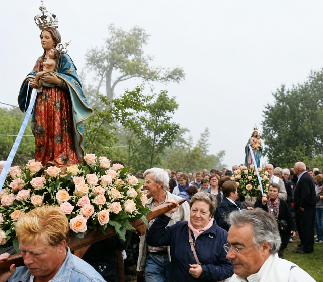 Centos de romeiros participan na tradicional Romar&iacute;a da Xestosa, unha das celebraci&oacute;ns relixiosas e populares m&aacute;is multitudinarias e emotivas da parroquia de Prado. A. OUTERELO.