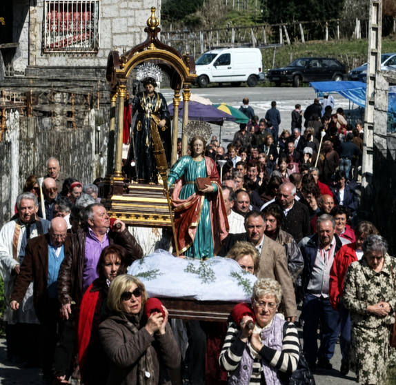 Procesi&oacute;n de San Beniti&ntilde;o de P&iacute;as, unha das tradici&oacute;ns relixiosas m&aacute;is arraigadas da parroquia ponteare&aacute;.