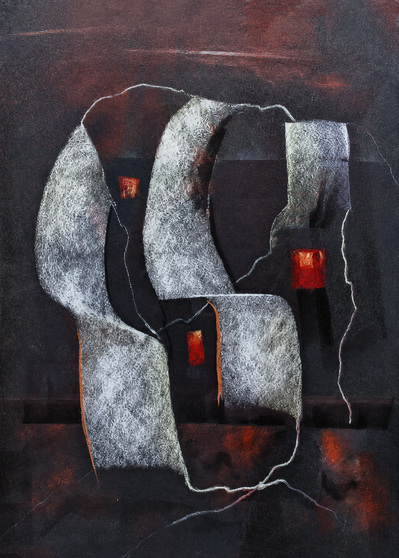 'Trazos no baleiro', una de las obras de la nueva exposici&oacute;n de Jos&eacute; Antonio Fondevila, refleja la fuerza del gesto y la expresividad de la abstracci&oacute;n a trav&eacute;s de una sobria paleta de negros, grises y tonos terrosos.