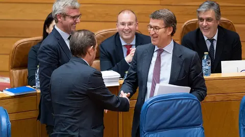 El presidente del Goberno galego, Alberto Núñez Feijóo, asiste ao Pleno de Orzamentos na Cámara. Pazo do Hórreo, Santiago de Compostela.