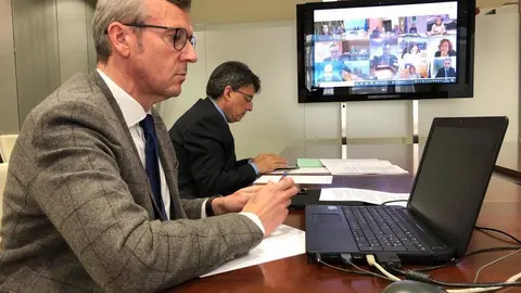 El vicepresidente de la Xunta, Alfonso Rueda, mantuvo una videoconferencia. ARCHIVO. 