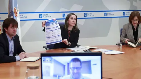 La conselleira de Infraestructuras y Movilidad, Ethel Vázquez, junto con la directora del ISSGA, mantuvo hoy una reunión por videoconferencia con miembros de la Asociación Gallega de Empresas de Ingeniería, Consultoría y Servicios Tecnológicos.