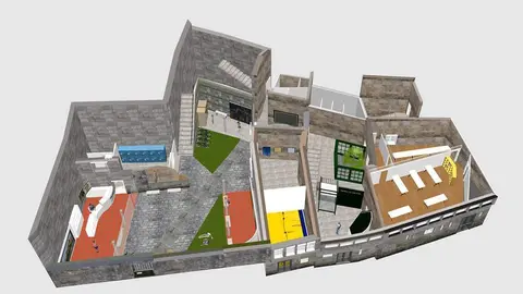 Recreación en 3D do Centro Cárcere Vello no seu primeiro andar-