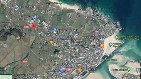 Vista satélite del municipio de Foz, Lugo. 