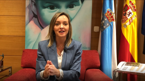La conselleira de Política Social, Fabiola García, en el que presentó la Ley de impulso demográfico aprobada a principios de año por el Parlamento de Galicia.