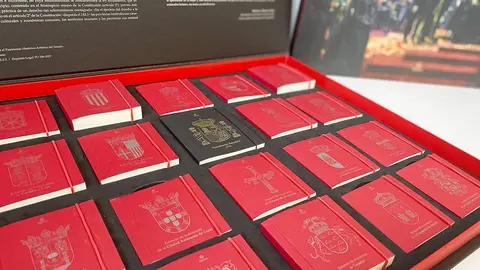 Los textos completos de los 19 estatutos de autonomía actuales de nuestro país (los de las 17 comunidades autónomas, más los de las ciudades autónomas de Ceuta y Melilla), en libros de formato reducido con el escudo de las comunidades en la portada de cada uno de ellos, así como con un ejemplar de la Constitución española de 1978.