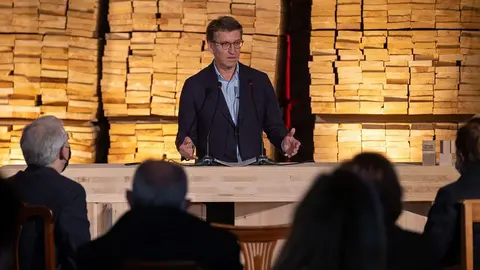 El presidente de la Xunta visitó hoy la empresa de madera contralaminada Xilonor, en Coirós.