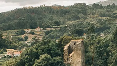 La torre de Fornelos se encuentra junto al embalse de Frieira, a orillas del río Ribadil, en una colina que condicionó su estructura y las diferentes alturas que presenta.