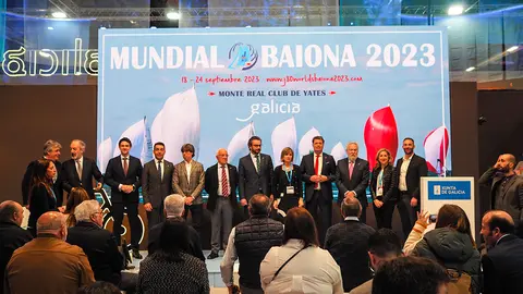 · Autoridades de la Xunta de Galicia y directivos del Monte Real Club de Yates presentaron este viernes en FITUR el MUNDIAL J80 BAIONA 2023.