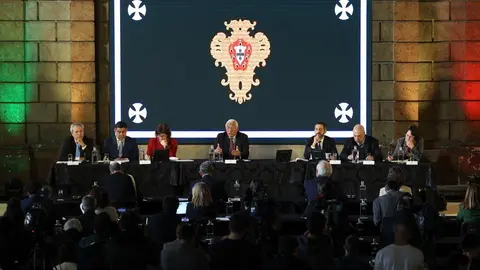 Primeiro-Ministro António Costa e Ministro da Presidência, Mariana Vieira da Silva, com o Presidente da República, Marcelo Rebelo de Sousa, na apresentação da execução do PRR, Lisboa.