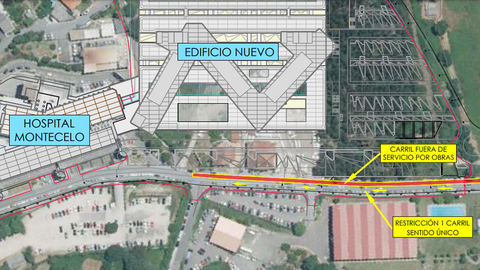 Esta actuación obligará a restringir el tráfico a un solo carril de circulación en la avenida Montecelo en dirección hacia el actual complejo.