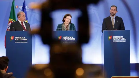 Ministros da Presidência, Mariana Vieira da Silva, da Economia e do Mar, António Costa Silva, e do Ambiente e da Ação Climática, Duarte Cordeiro, sobre o relatório de 2022 do PRR, Lisboa.