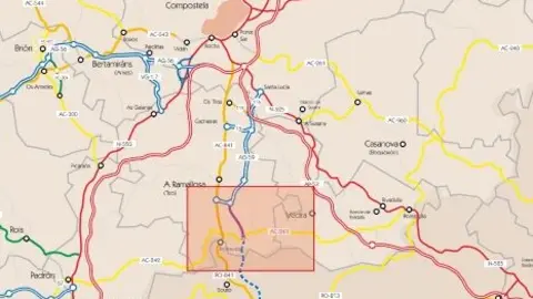 Este 1º tramo de la prolongación de la AG-59 como autovía libre de peaje discurrirá de norte a sur y paralelo a la AC-841 a lo largo de 3,5 km en el término municipal de Teo.