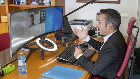 O director do Instituto Galego de Promoción Económica (Igape), Fernando Guldrís, intervén de xeito telemático na clausura do obradoiro Asime – Offshore Energy.