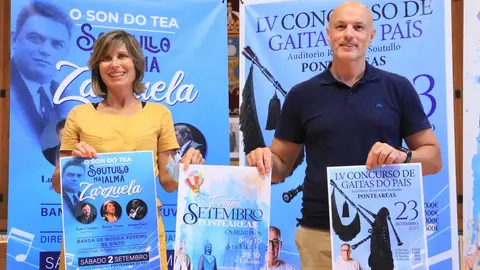 La alcaldesa de Pontereas, Nava Castro, y el concejal de Cultura, en la presentación del programa festivo.