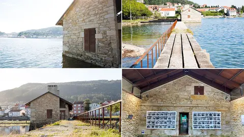 El molino de mareas más grande de Galicia se mimetiza con el paisaje, y pese a que hoy en día no cumple su función, es un exponente claro de desarrollo industrial de la Ría de Muros Noia.