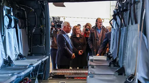 Primeiro-ministro na apresentação das quatro aeronaves para combate aos incêndios.