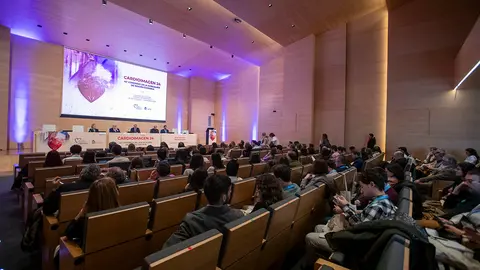 O conselleiro de Sanidade en funcións, Julio García Comesaña, intervén no acto de inauguración do 42 Congreso da Asociación de Imaxe Cardíaca da Sociedade Española de Cardioloxía.