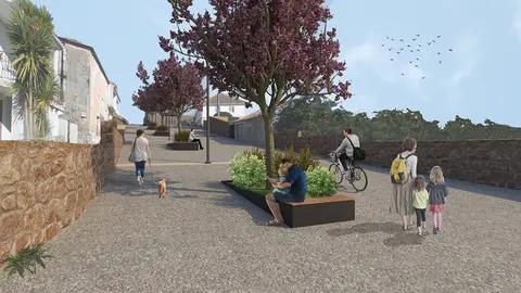 Tomiño comeza a transformación da contorna da Costa, da estatua e da igrexa da Peregrina en Estás.