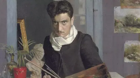 Detalle de la obra 'Autorretrato de un joven', de Julio Romero de Torres.