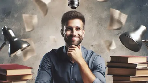 Un hombre expresando la idea del sentido común.